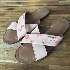 COACH Hilda Floral Sandals Slides Women's 10 Blush Summer Resort Vacation Beach